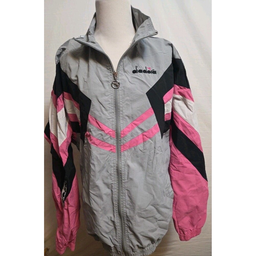 Diadora Men's MVB Wind Full Zip Track Jacket Pink Grey Size Large Vintage Y2K